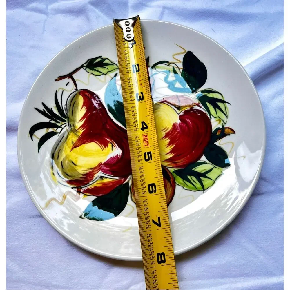 Vintage MCM 1950’s Hand Painted Ceramic Salad/Dessert Plates Set of 6 Fruit Pear